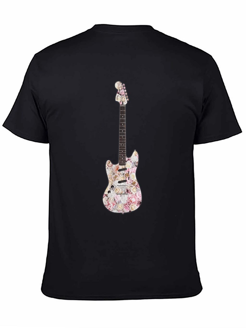 Floral Guitar Graphic T-Shirt - Black