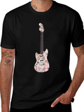 Floral Guitar Graphic T-Shirt - Black