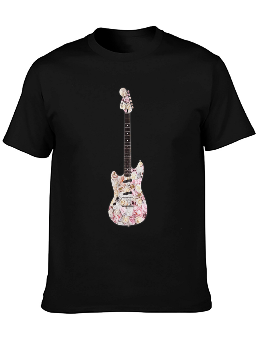 Floral Guitar Graphic T-Shirt - Black