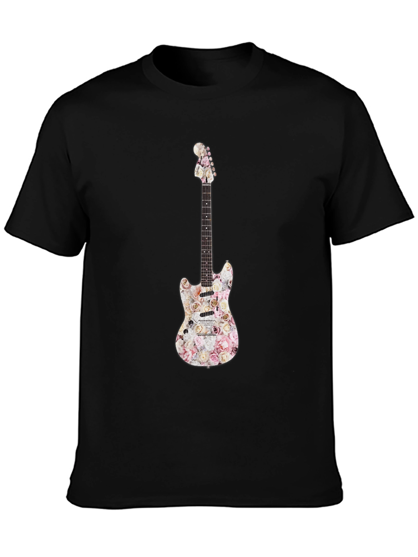 Floral Guitar Graphic T-Shirt - Black