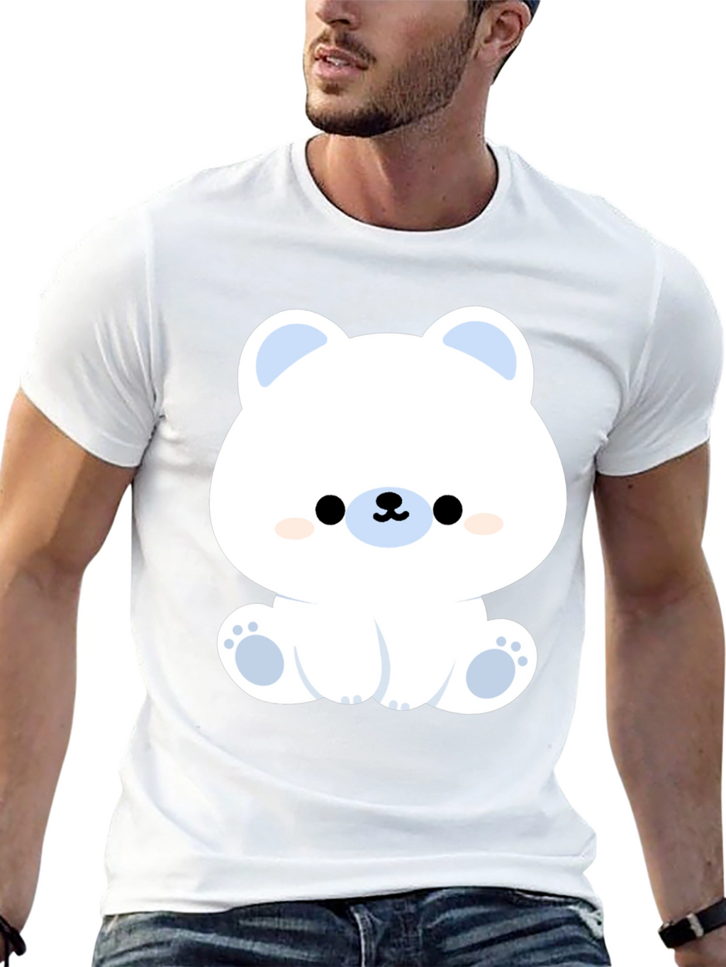 Cute Polar Bear Graphic Tee - Black Cotton T-Shirt