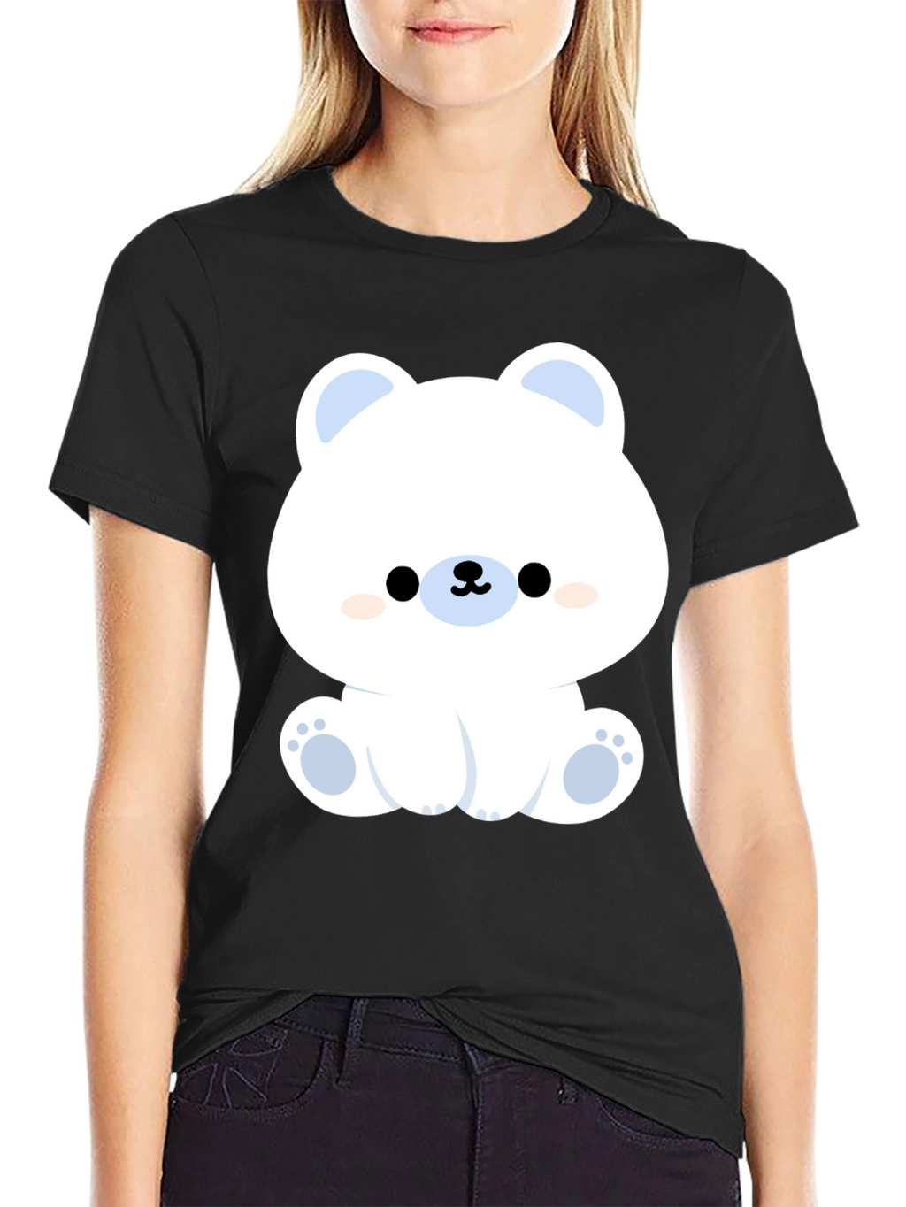 Cute Polar Bear Graphic Tee - Black Cotton T-Shirt