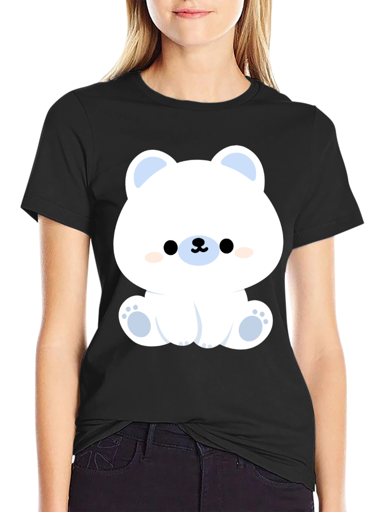 Cute Polar Bear Graphic Tee - Black Cotton T-Shirt