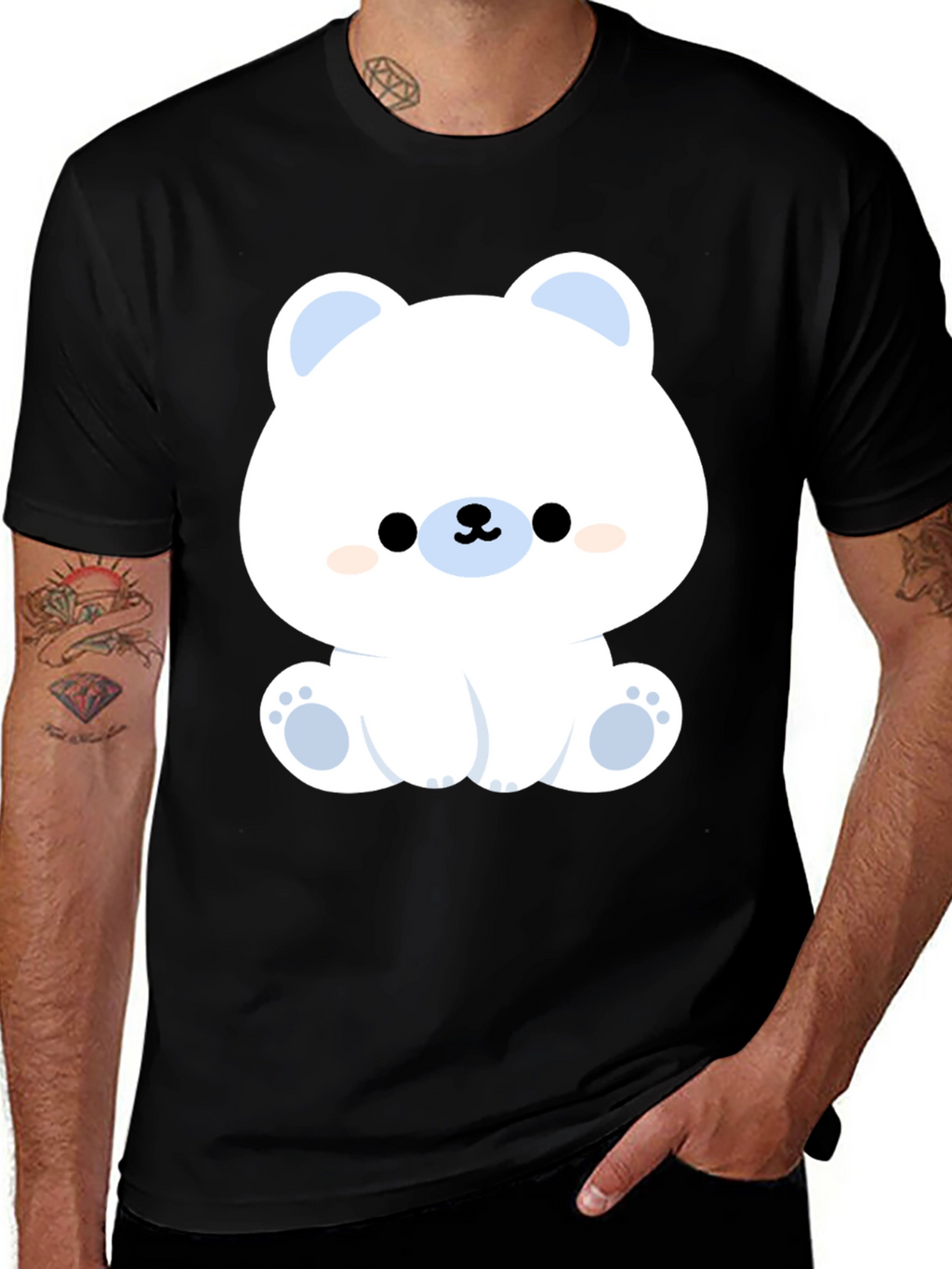 Cute Polar Bear Graphic Tee - Black Cotton T-Shirt