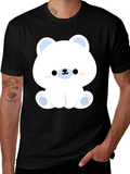 Cute Polar Bear Graphic Tee - Black Cotton T-Shirt