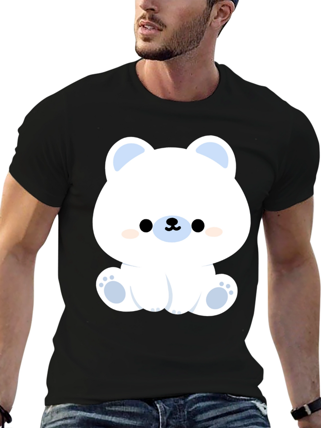 Cute Polar Bear Graphic Tee - Black Cotton T-Shirt