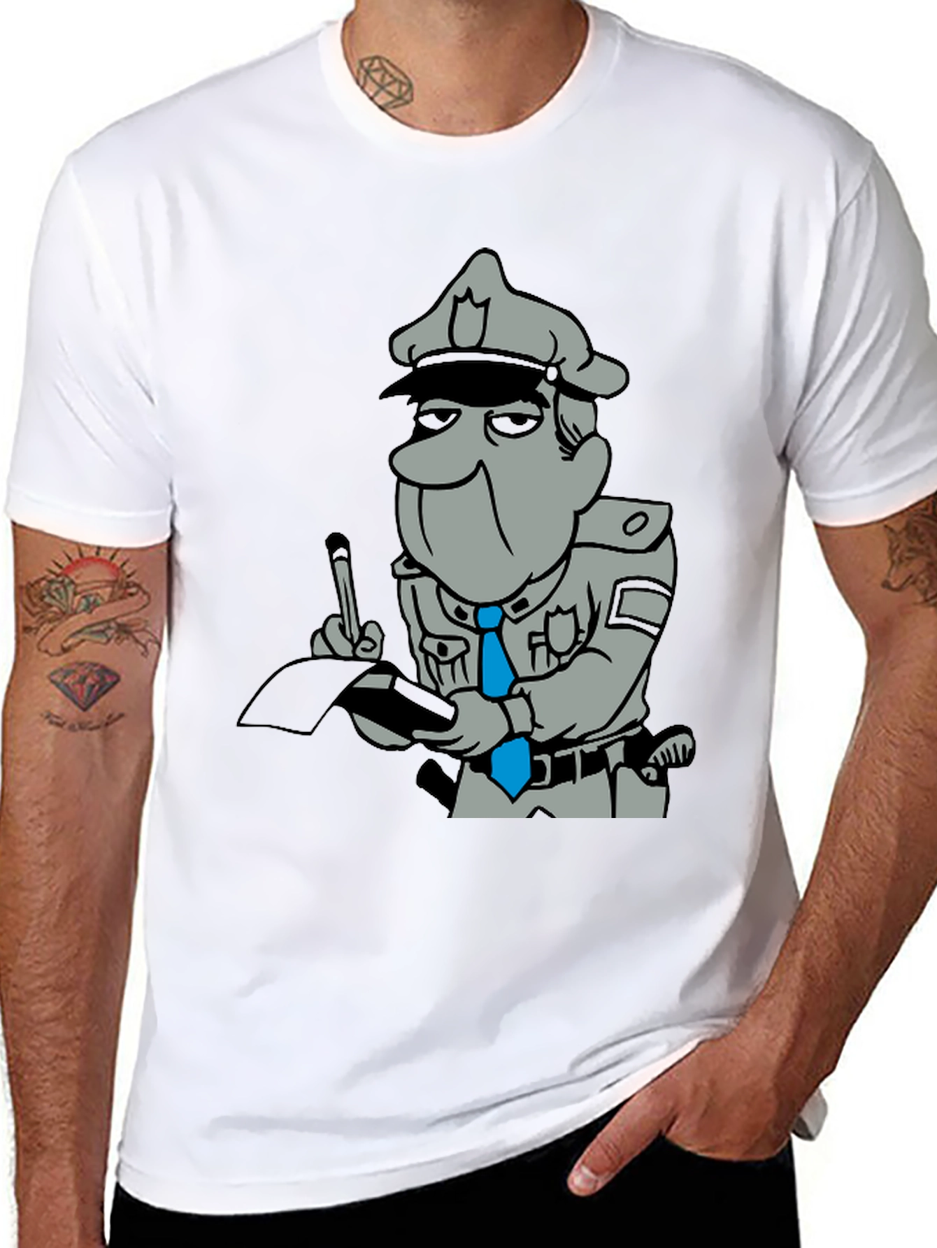 Cartoon Cop Black T-Shirt