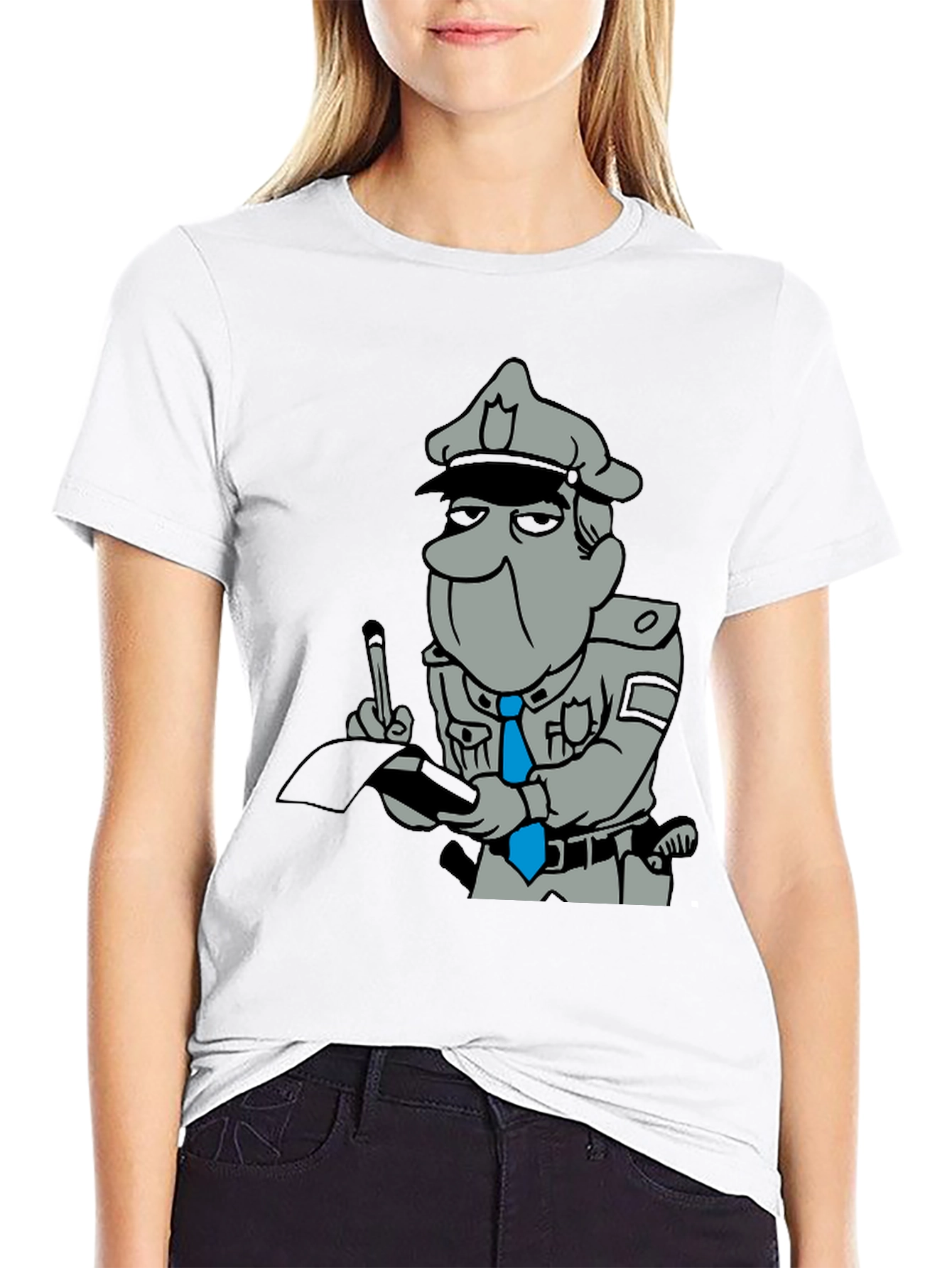 Cartoon Cop Black T-Shirt