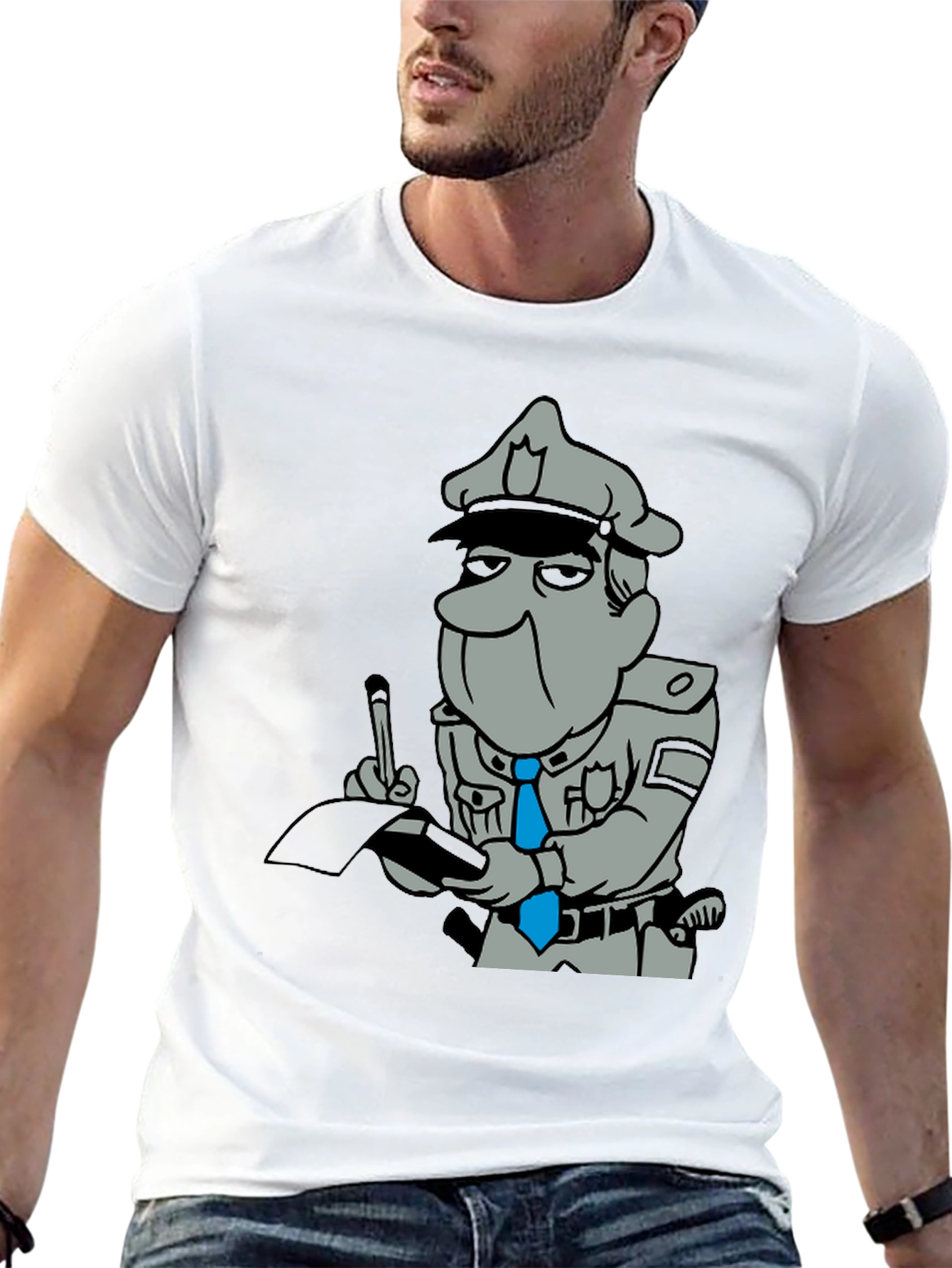 Cartoon Cop Black T-Shirt