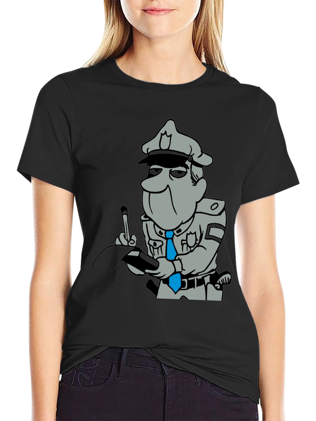 Cartoon Cop Black T-Shirt