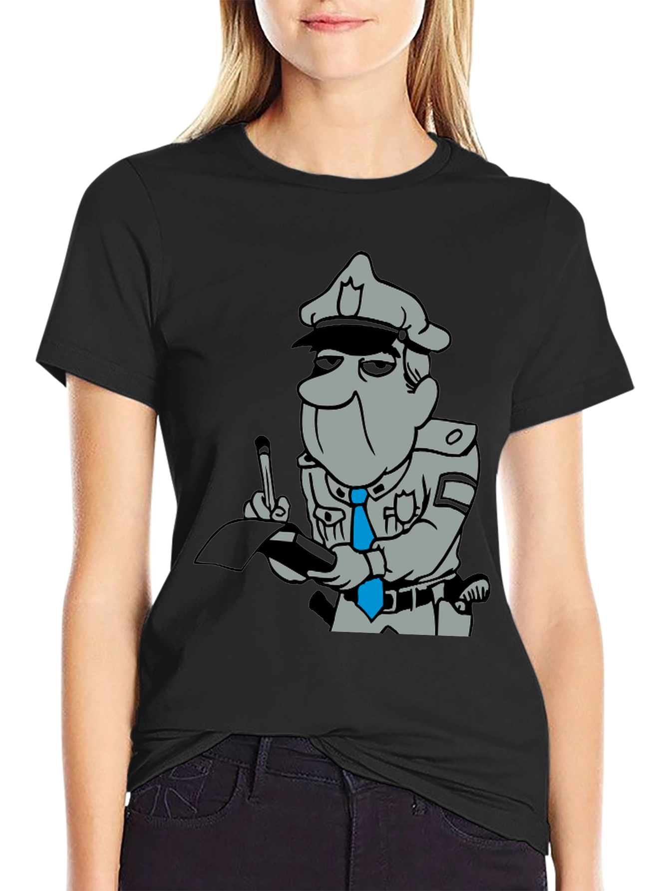 Cartoon Cop Black T-Shirt