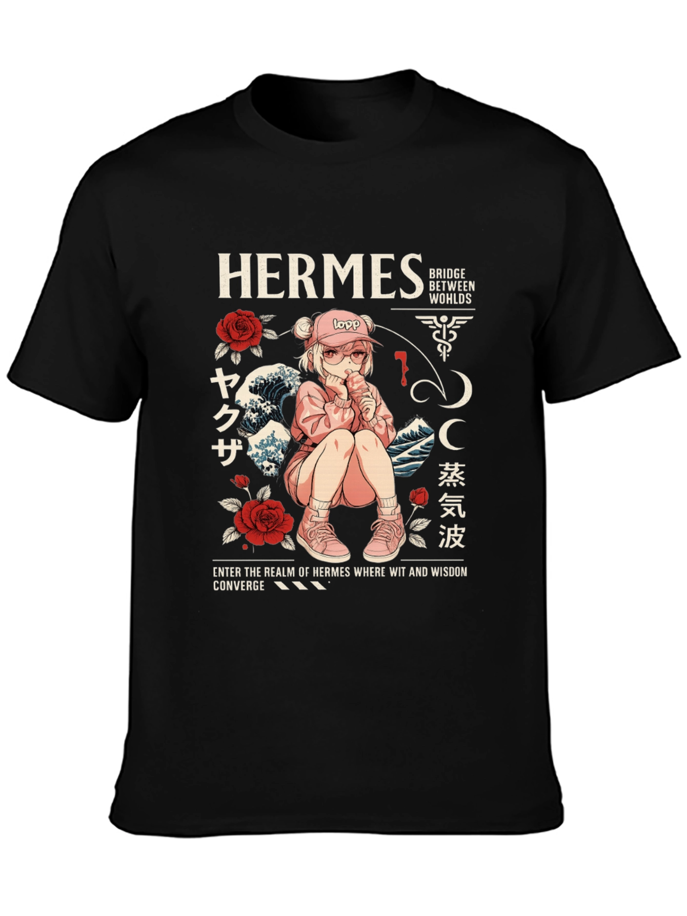 Hermes Anime Graphic T-Shirt - Black