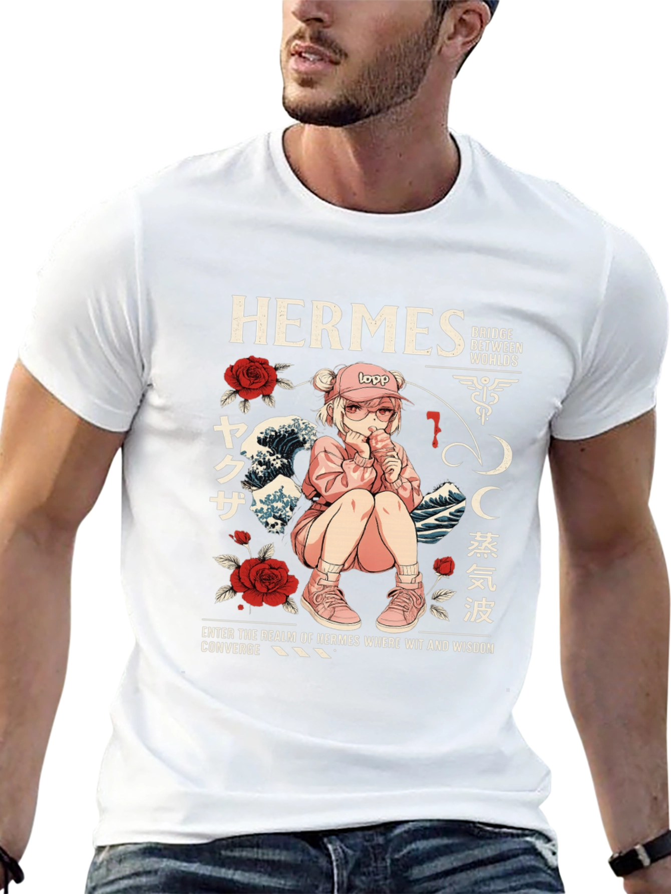 Hermes Anime Graphic T-Shirt - Black