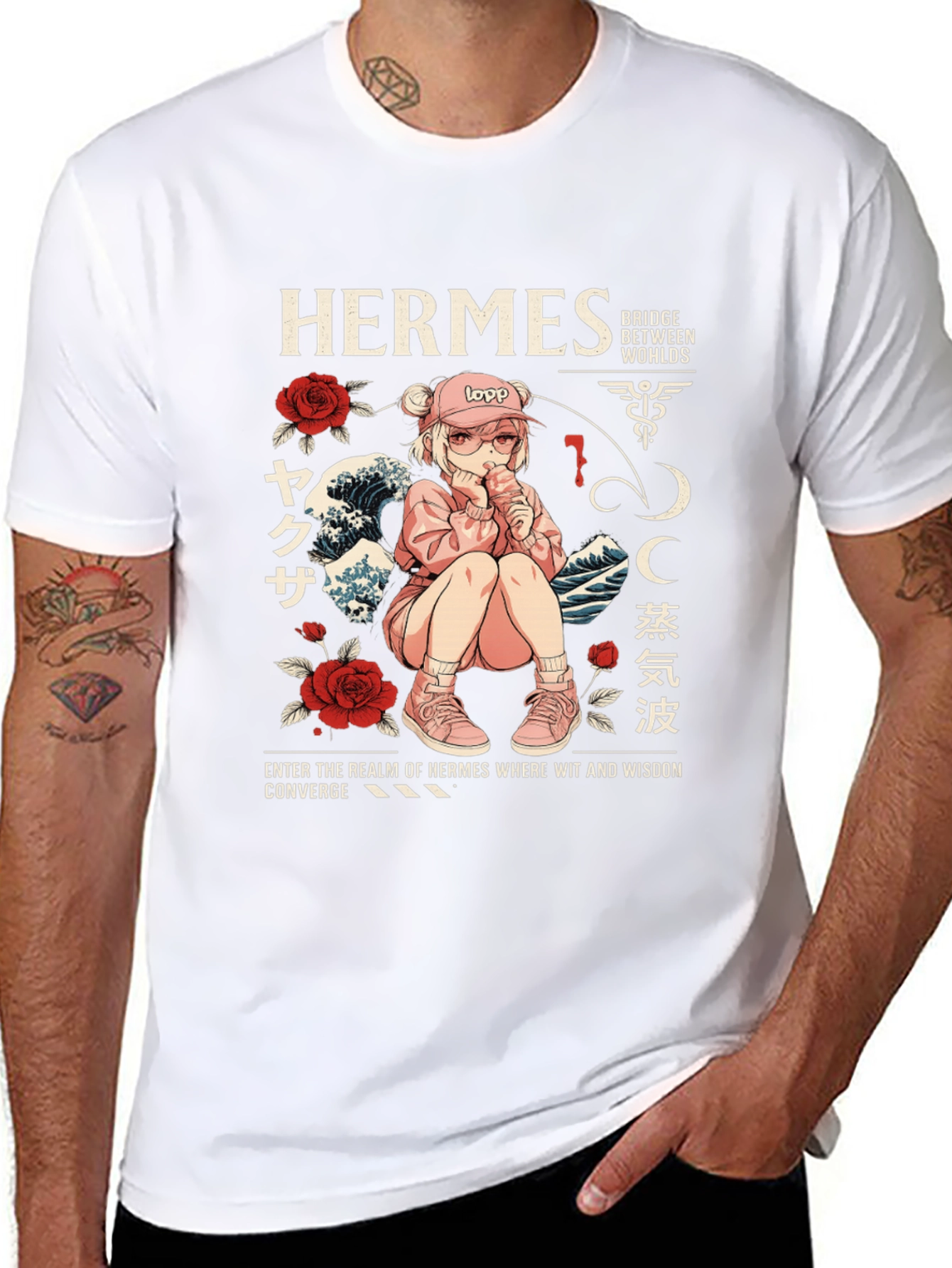 Hermes Anime Graphic T-Shirt - Black
