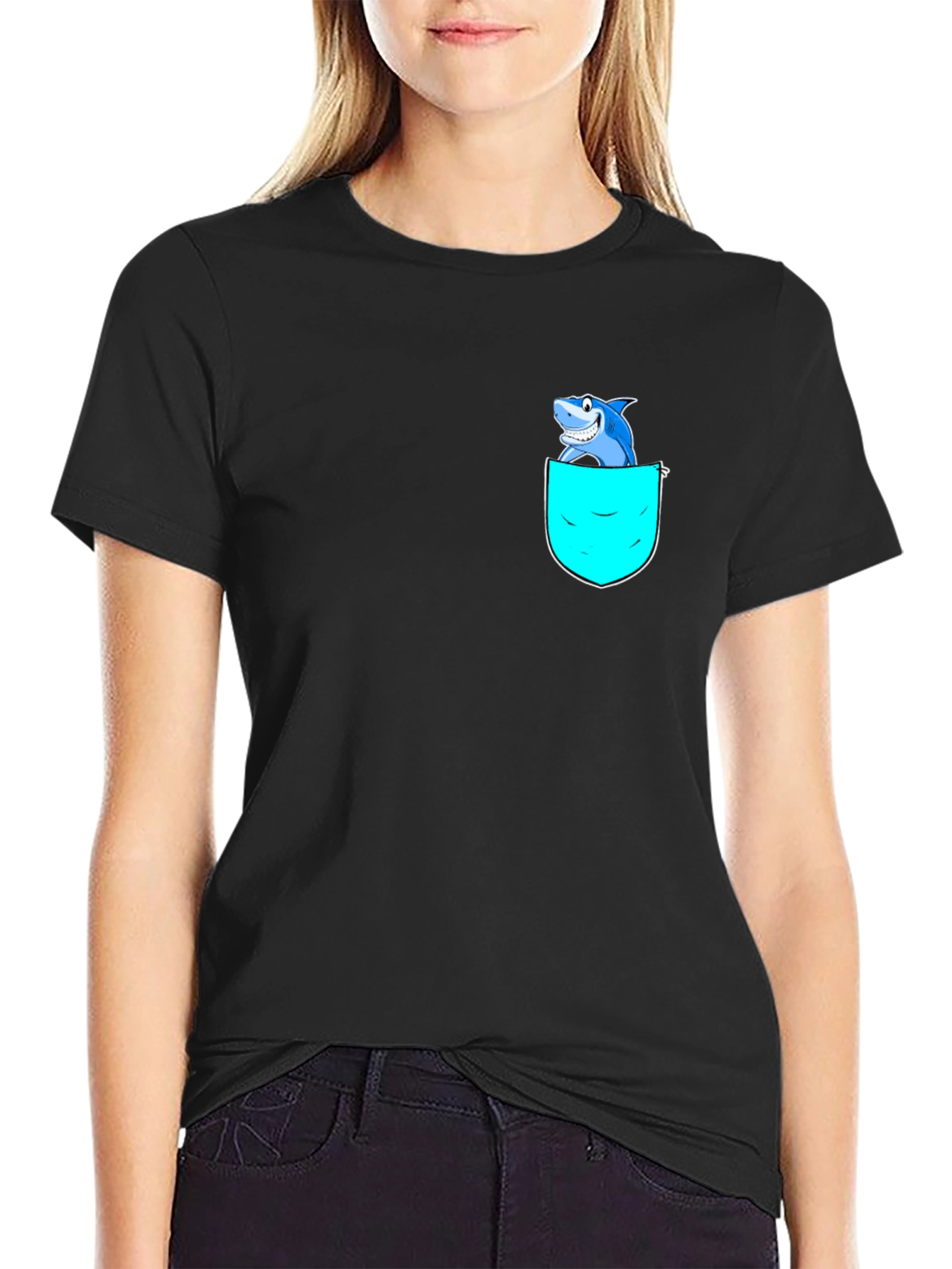Shark Pocket Graphic T-Shirt - Black Cotton Blend