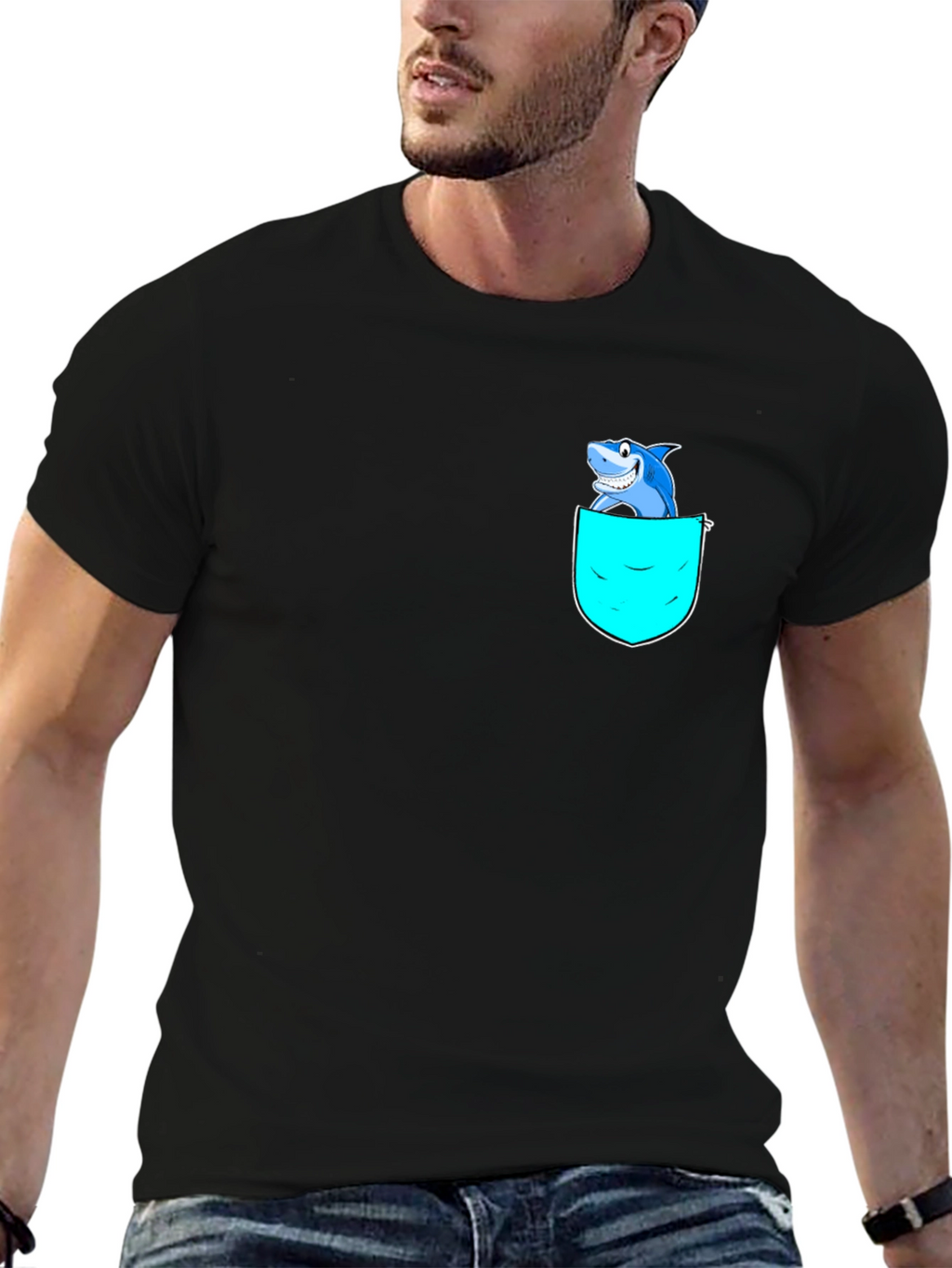 Shark Pocket Graphic T-Shirt - Black Cotton Blend