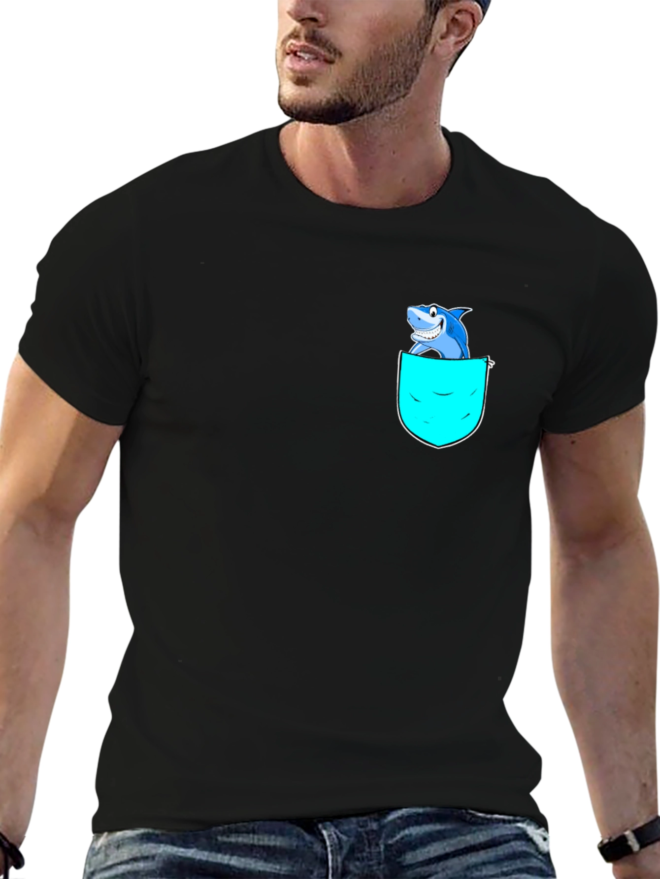 Shark Pocket Graphic T-Shirt - Black Cotton Blend