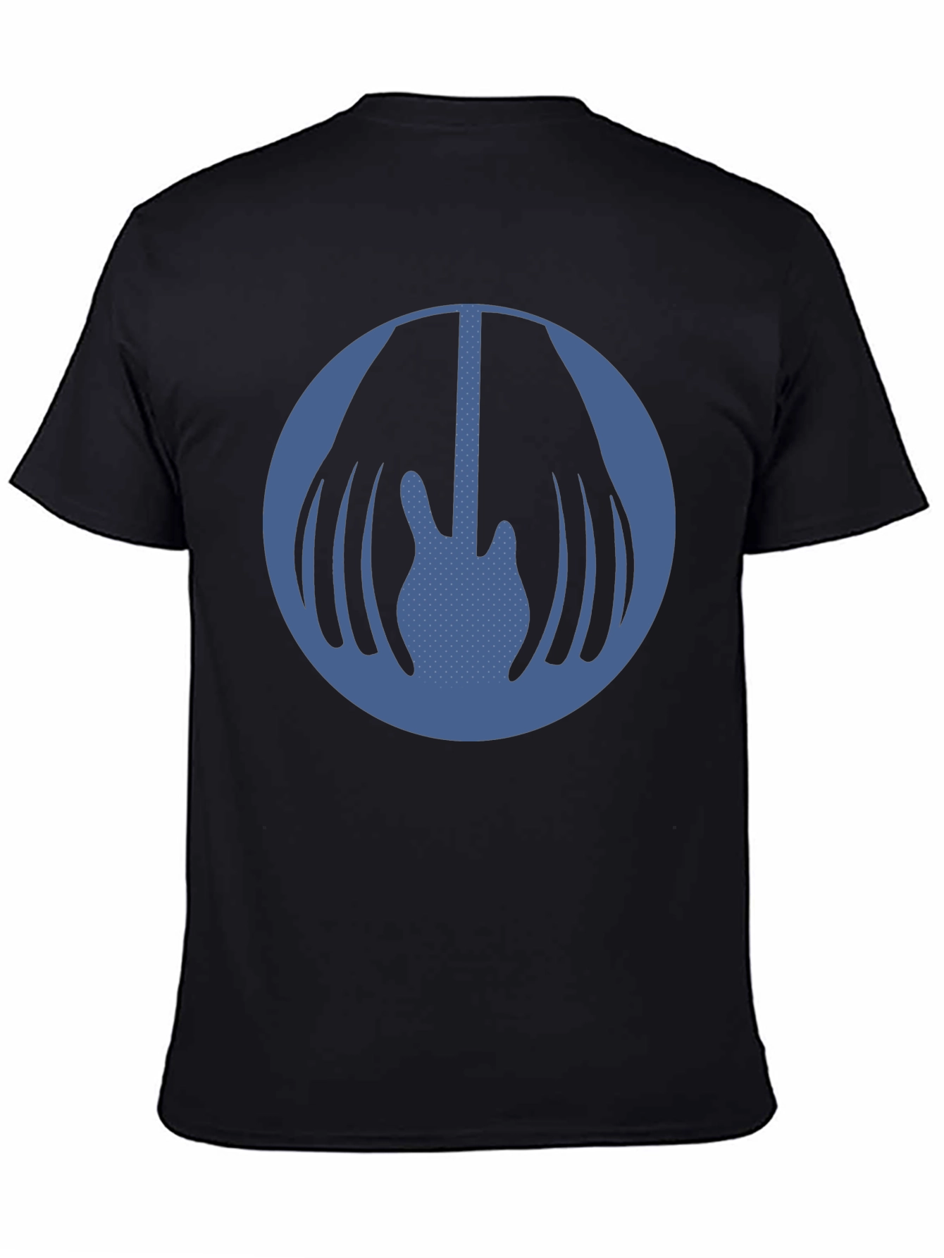 Blue Guitar Circle Graphic Black T-Shirt