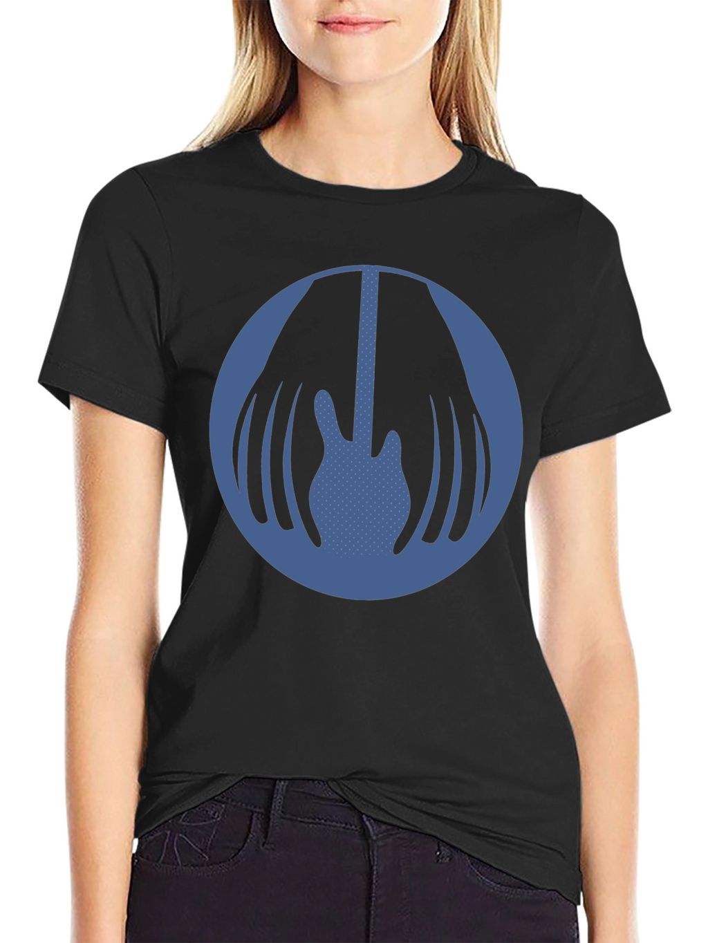 Blue Guitar Circle Graphic Black T-Shirt