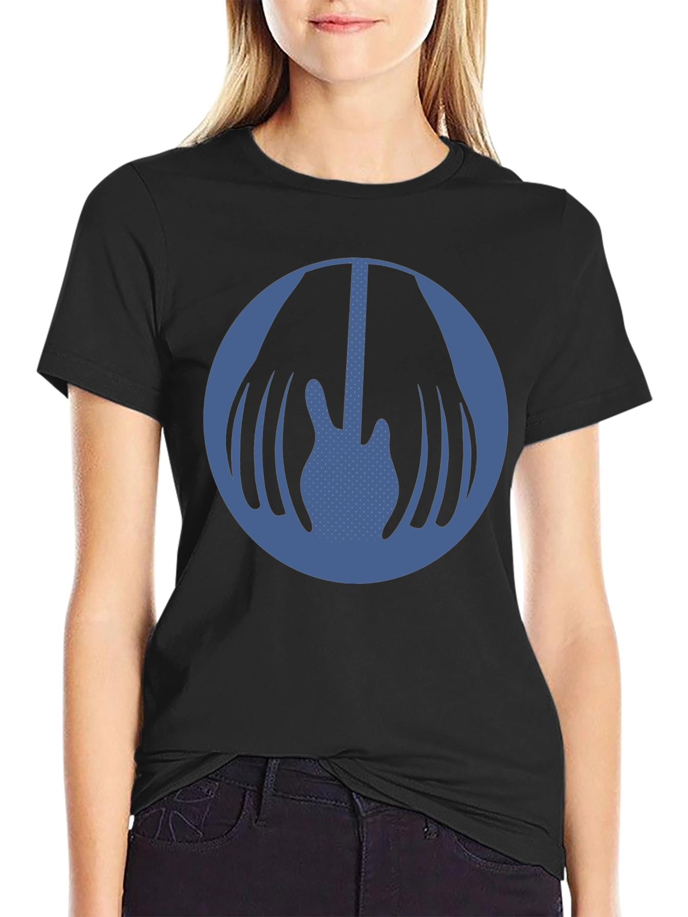 Blue Guitar Circle Graphic Black T-Shirt
