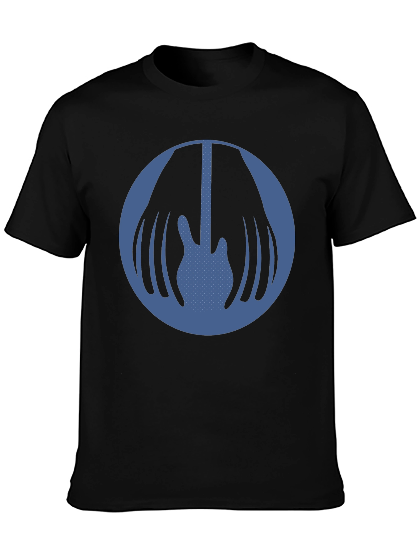 Blue Guitar Circle Graphic Black T-Shirt