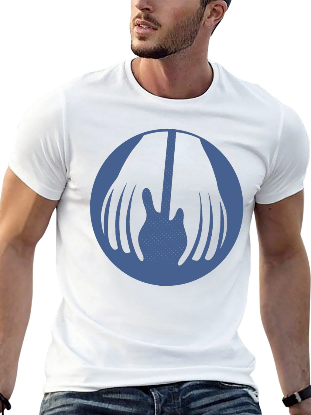 Blue Guitar Circle Graphic Black T-Shirt