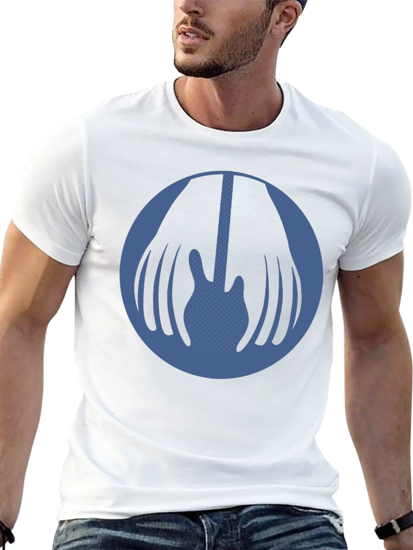 Blue Guitar Circle Graphic Black T-Shirt