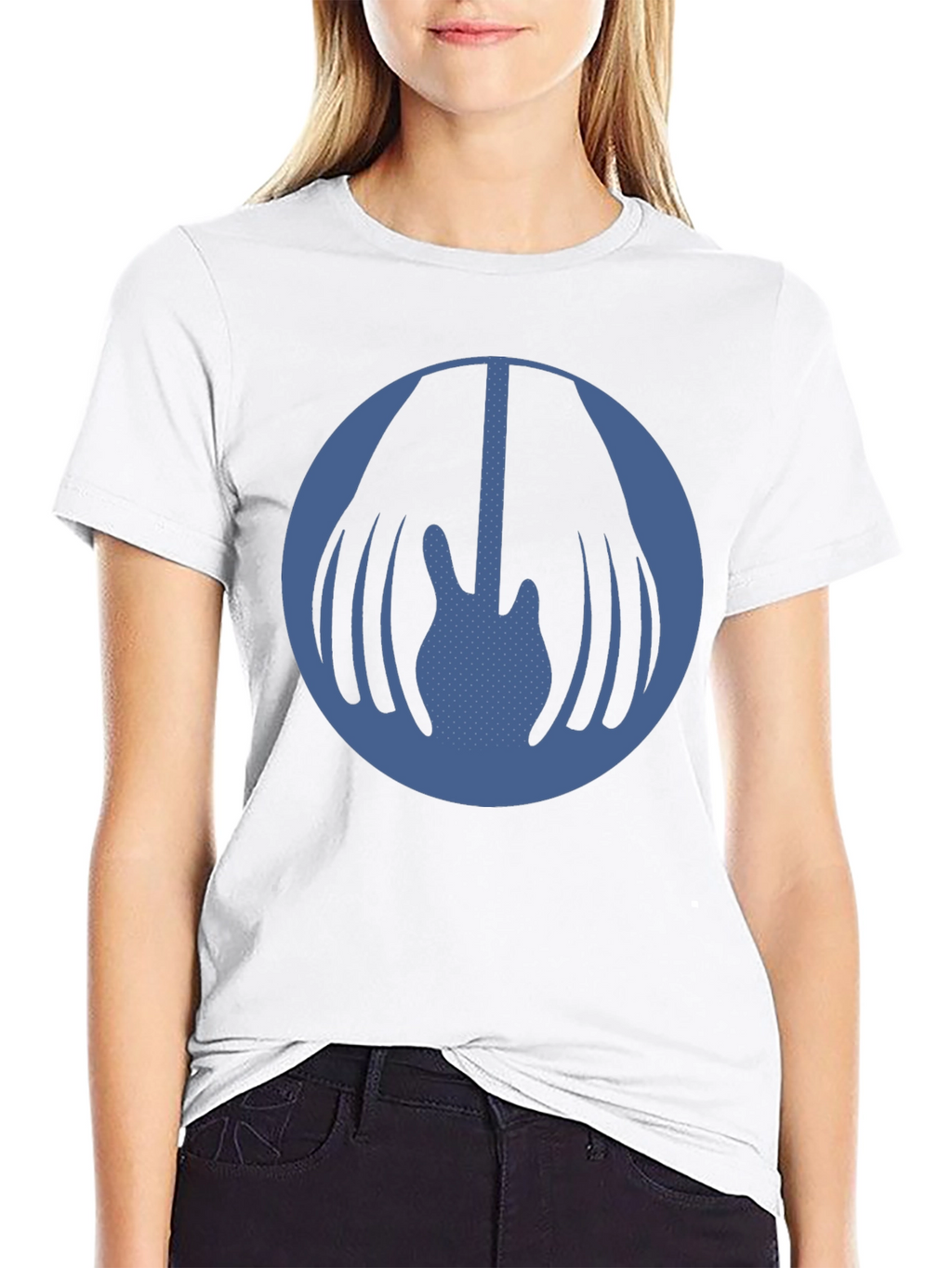 Blue Guitar Circle Graphic Black T-Shirt