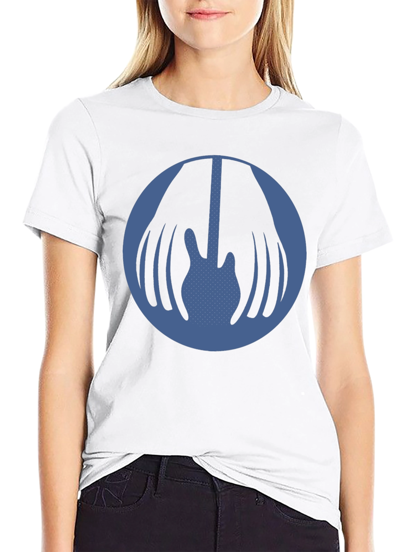 Blue Guitar Circle Graphic Black T-Shirt