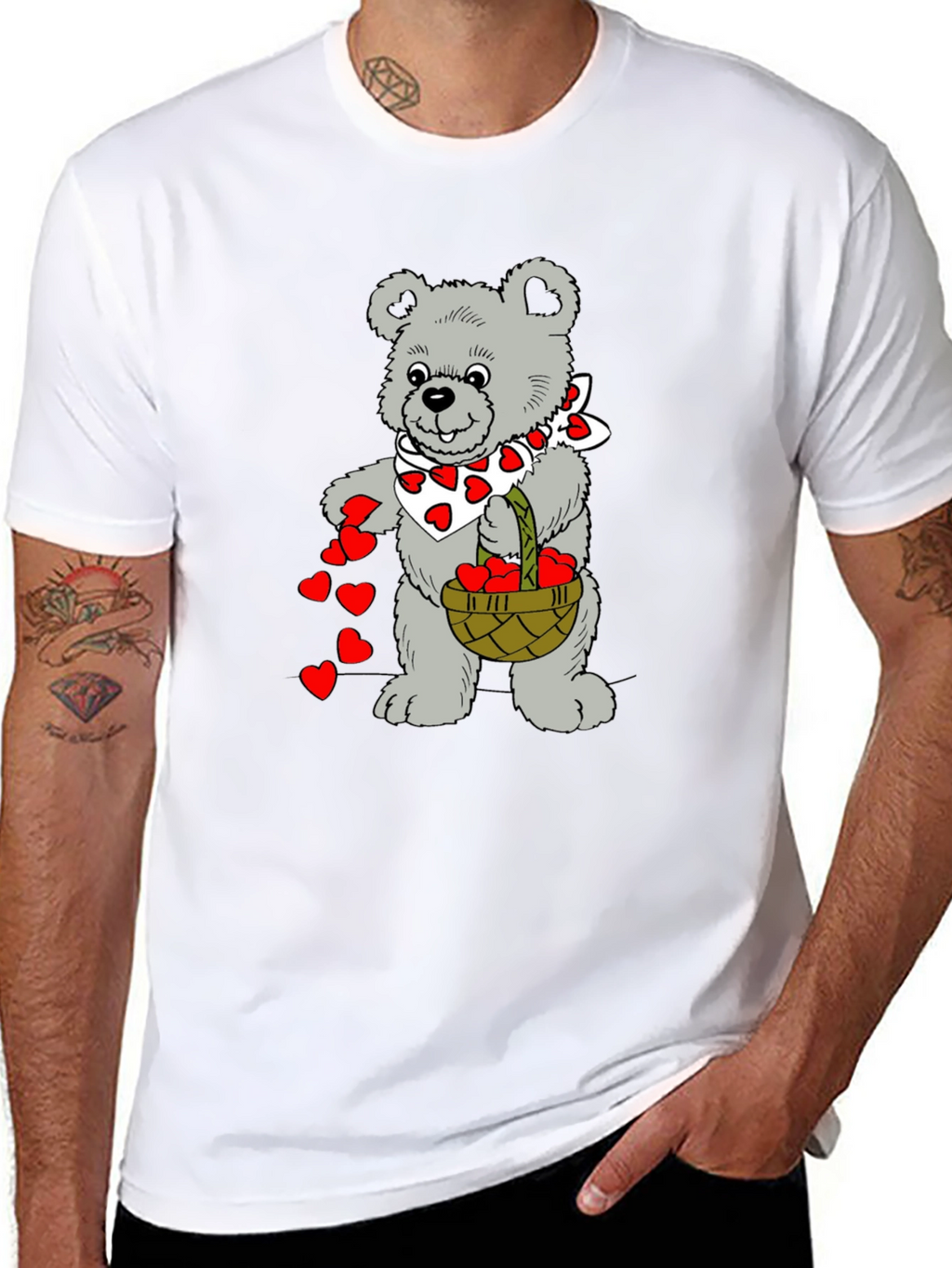 Teddy Bear Hearts Graphic T-Shirt - Black
