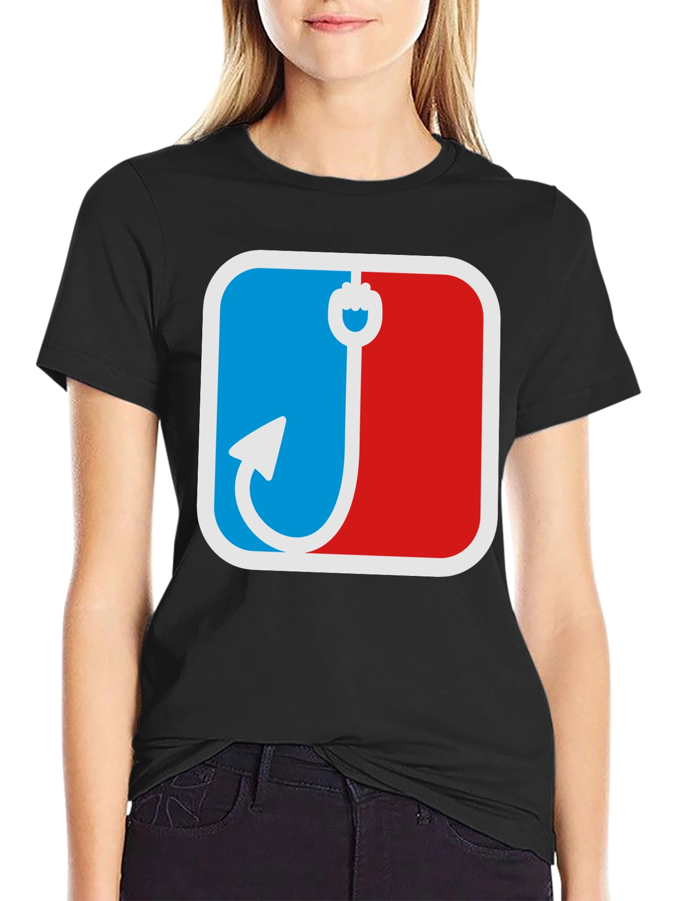 Fishing Hook Graphic Tee - Blue and Red Angler Design