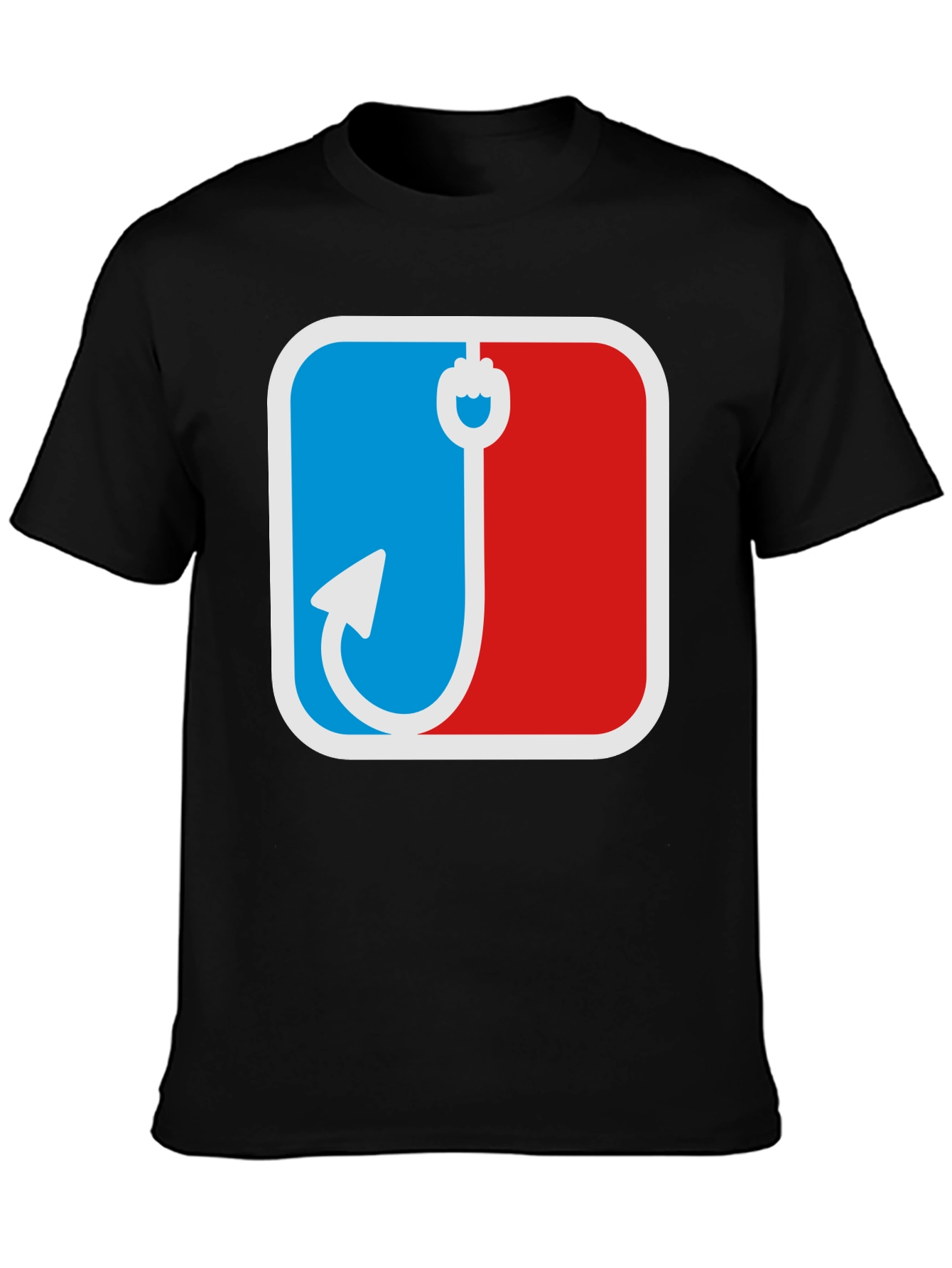 Fishing Hook Graphic Tee - Blue and Red Angler Design