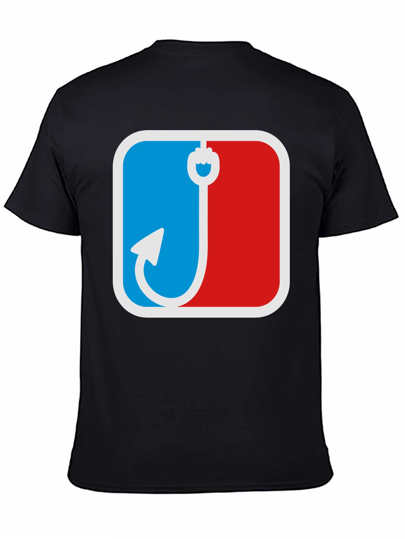 Fishing Hook Graphic Tee - Blue and Red Angler Design
