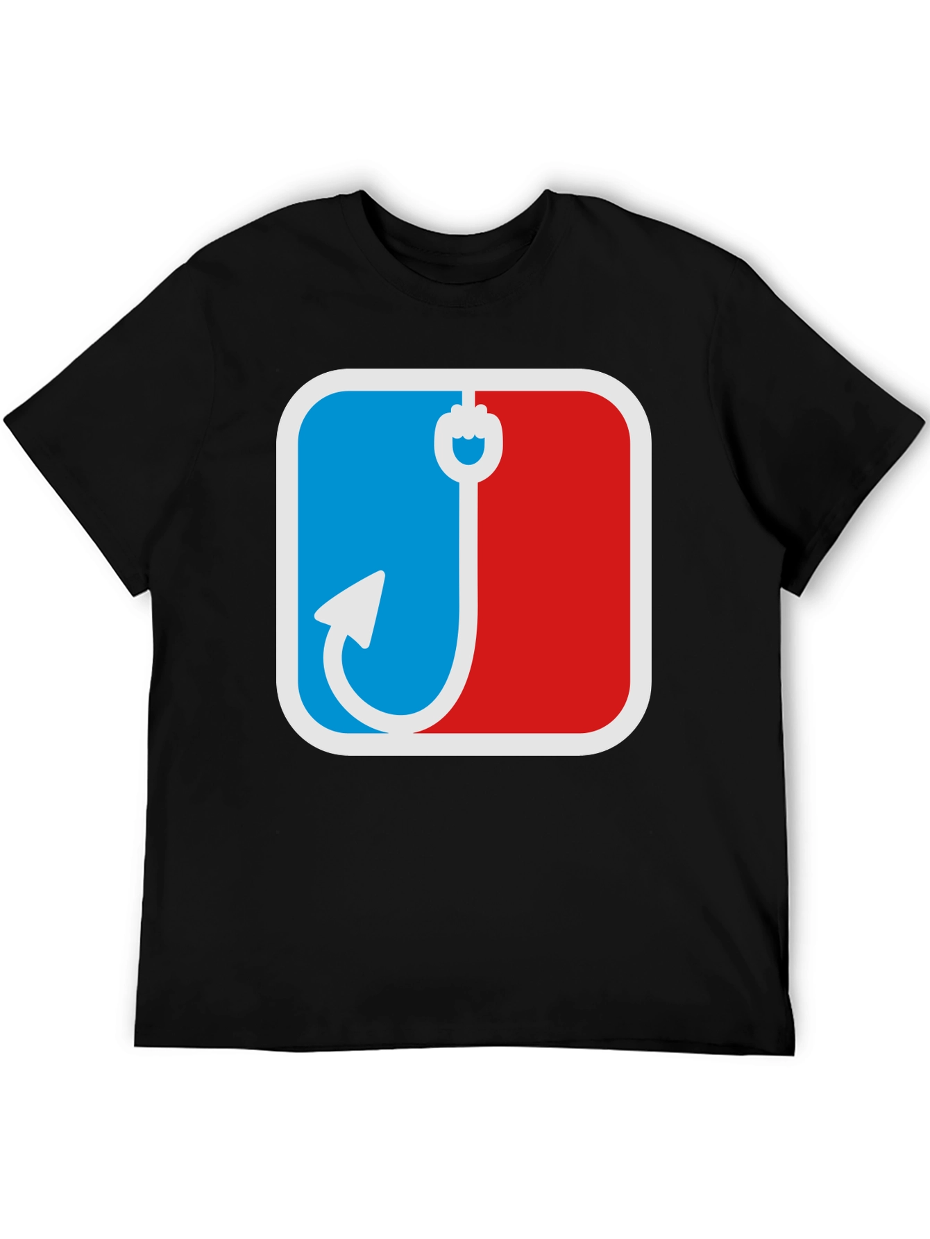 Fishing Hook Graphic Tee - Blue and Red Angler Design