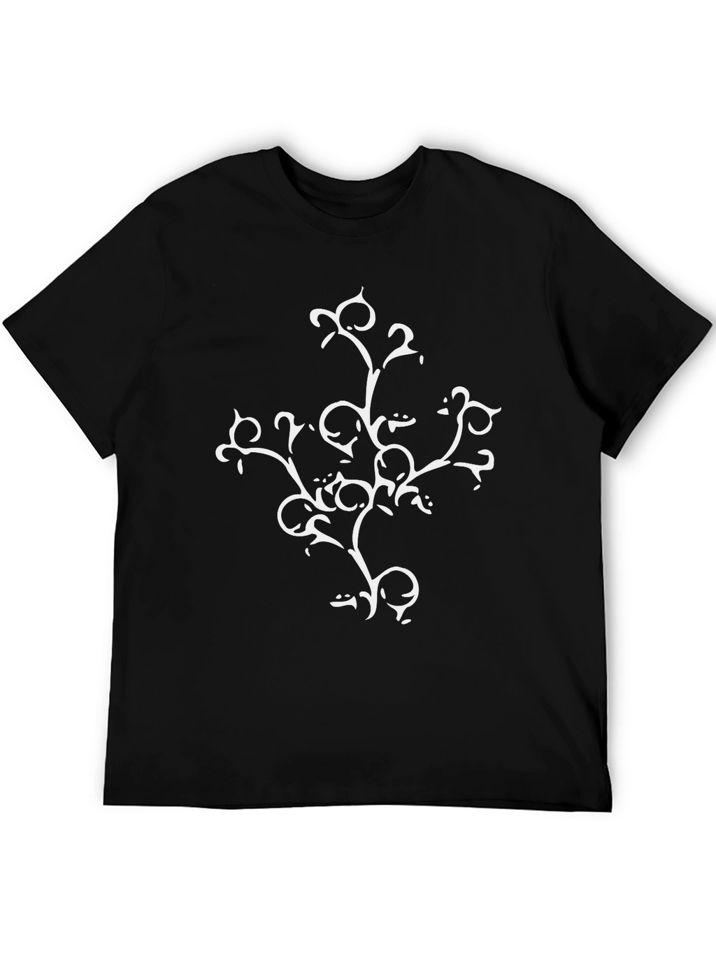 Black T-Shirt with White Botanical Design