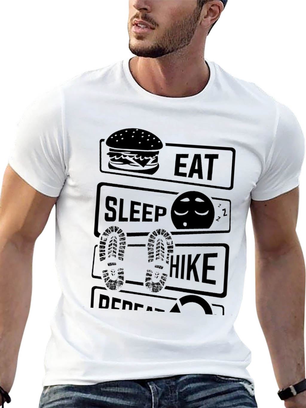 Eat Sleep Hike Repeat Black Graphic Tee