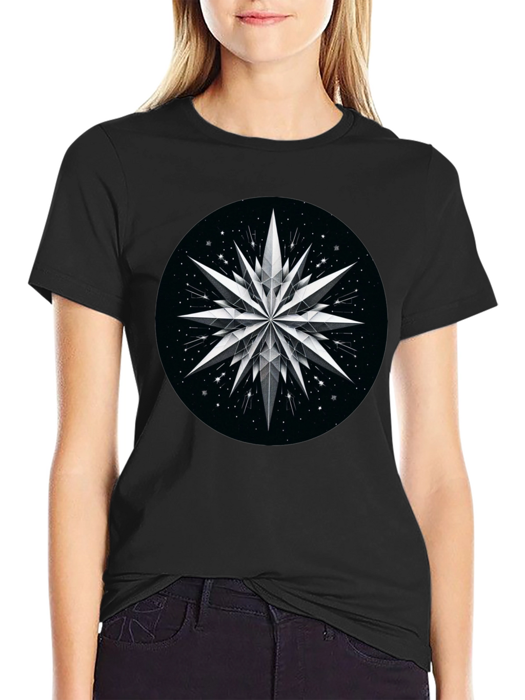 Abstract Star Graphic Black T-Shirt