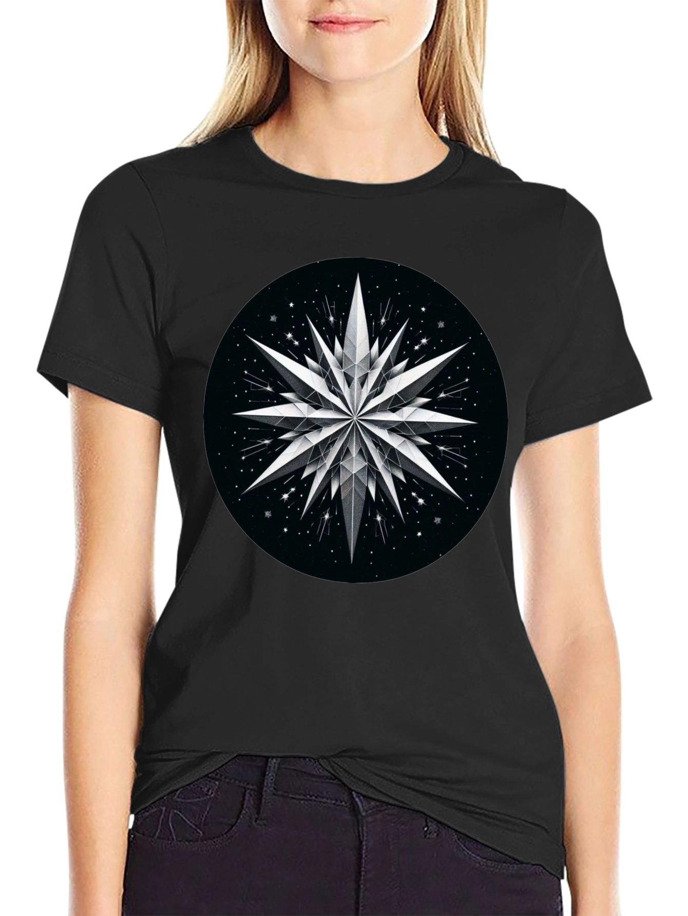 Abstract Star Graphic Black T-Shirt