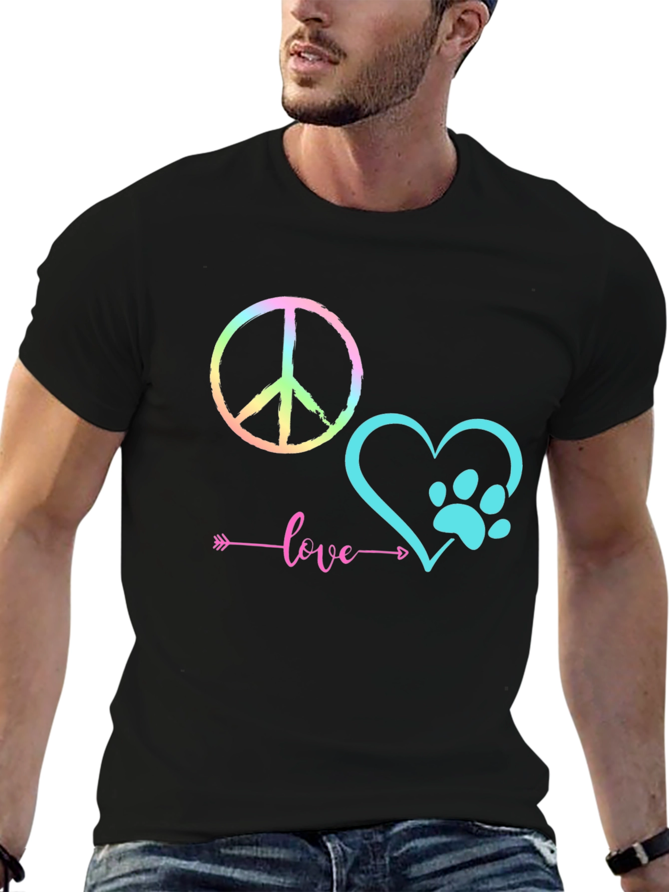 Peace Love Paw Print Graphic T-Shirt