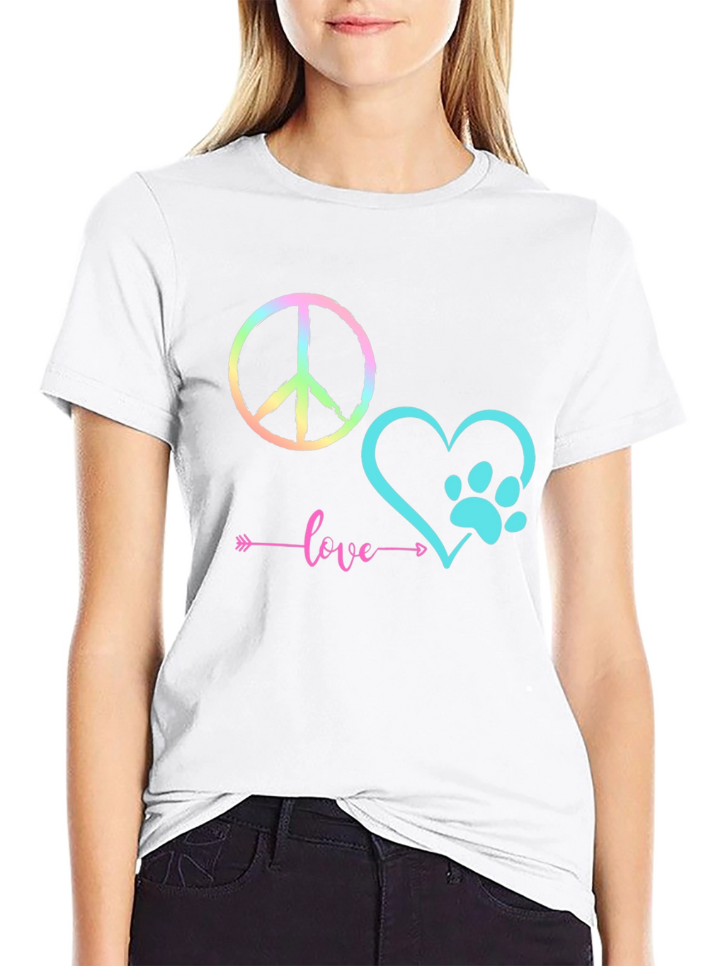 Peace Love Paw Print Graphic T-Shirt