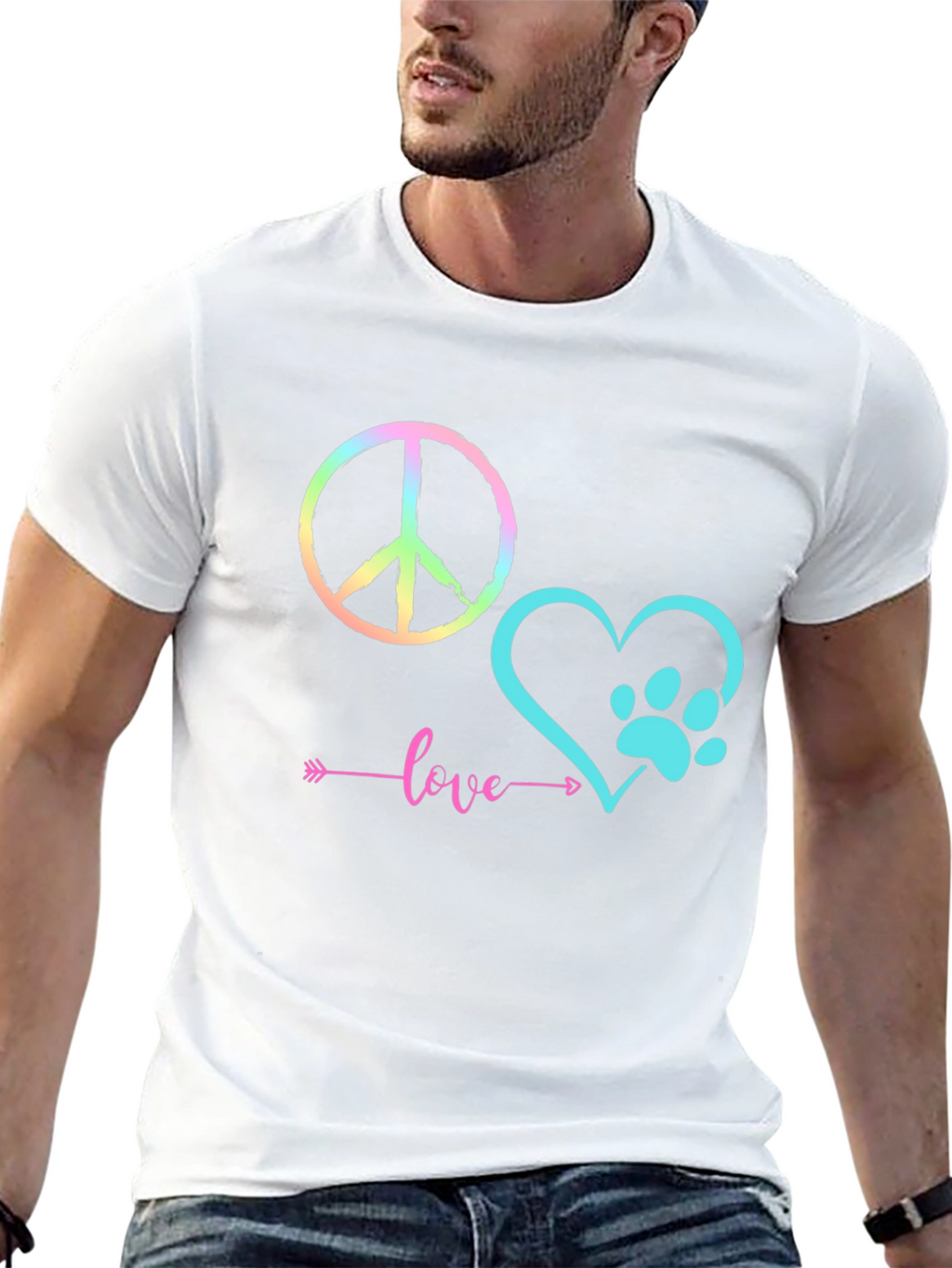 Peace Love Paw Print Graphic T-Shirt