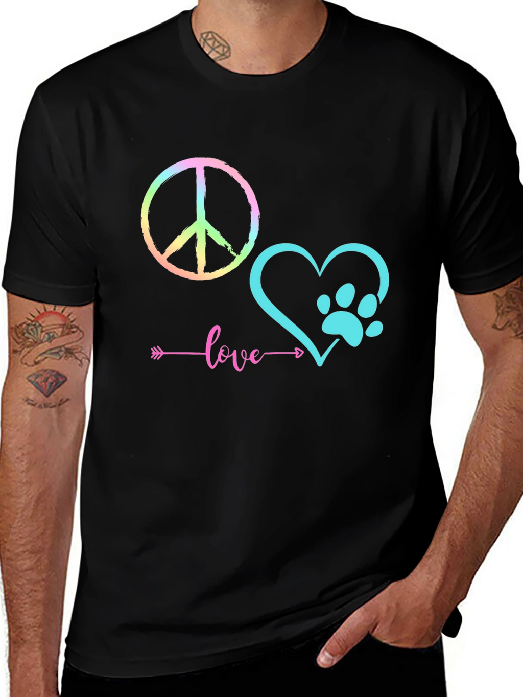 Peace Love Paw Print Graphic T-Shirt