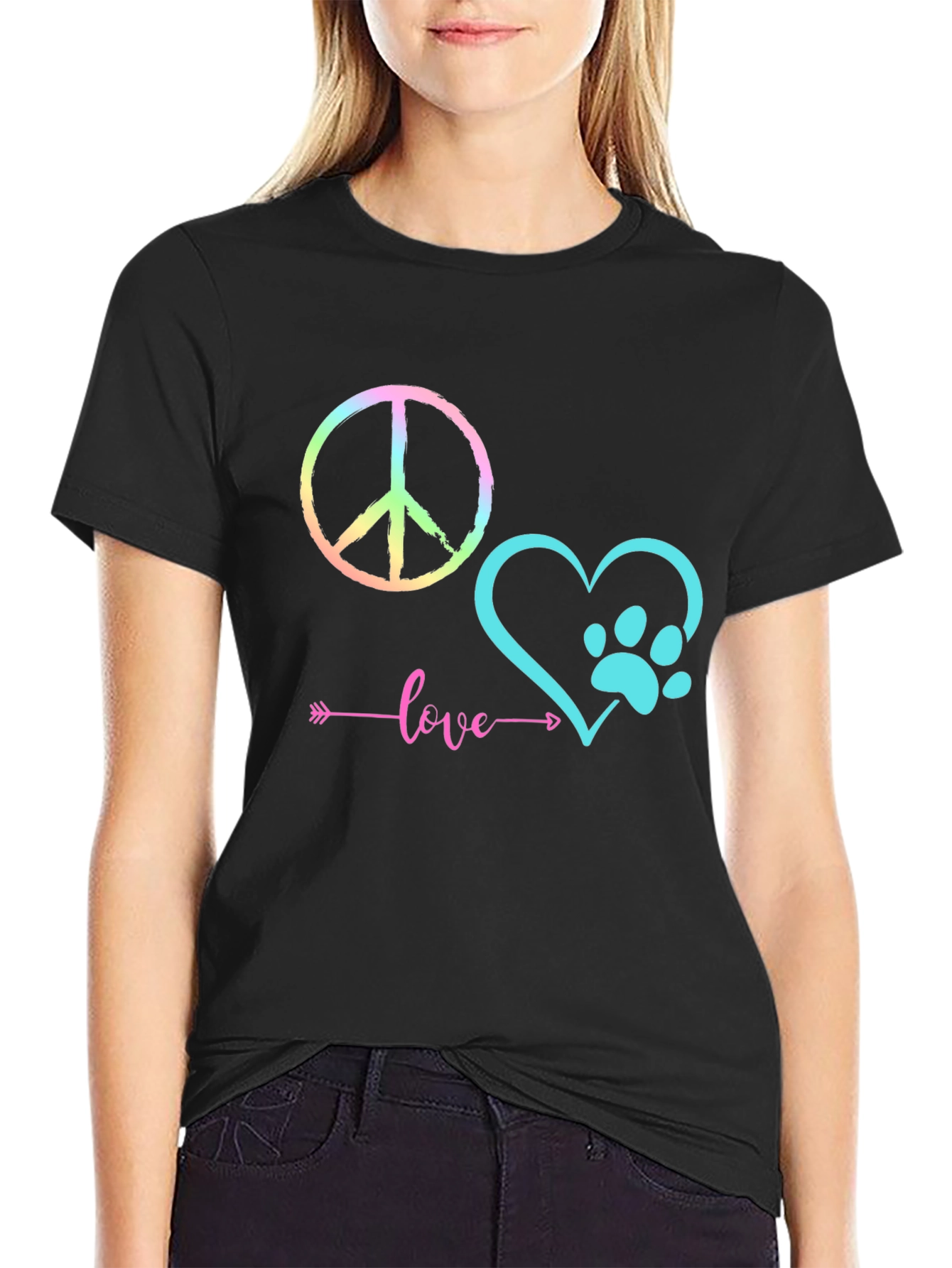 Peace Love Paw Print Graphic T-Shirt