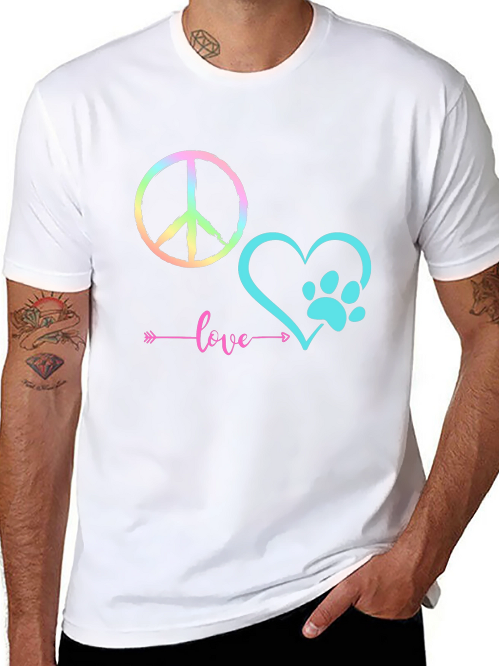Peace Love Paw Print Graphic T-Shirt