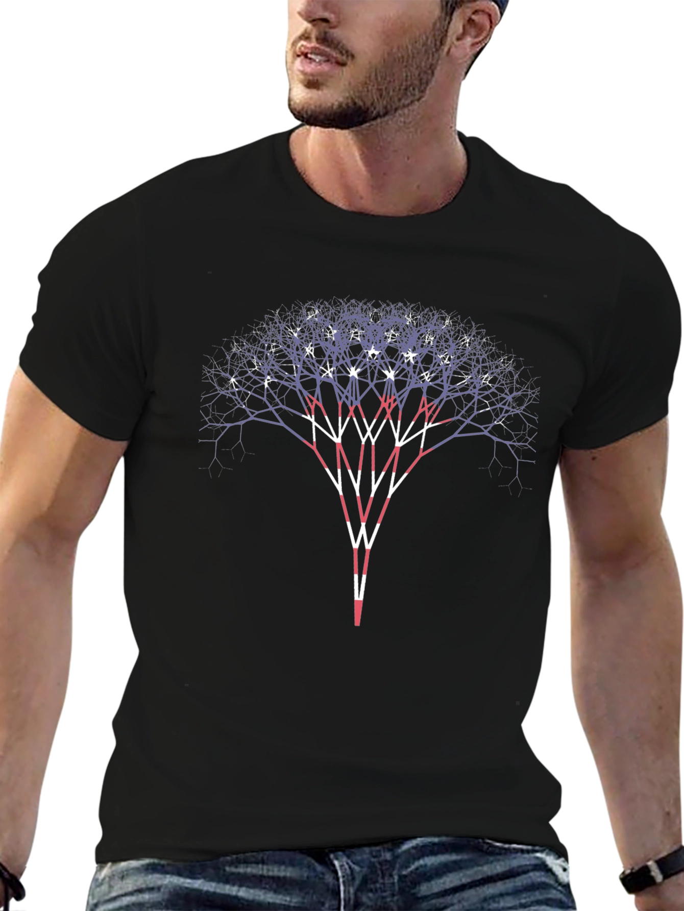 Fractal Tree Graphic Tee - Stylish Black T-Shirt