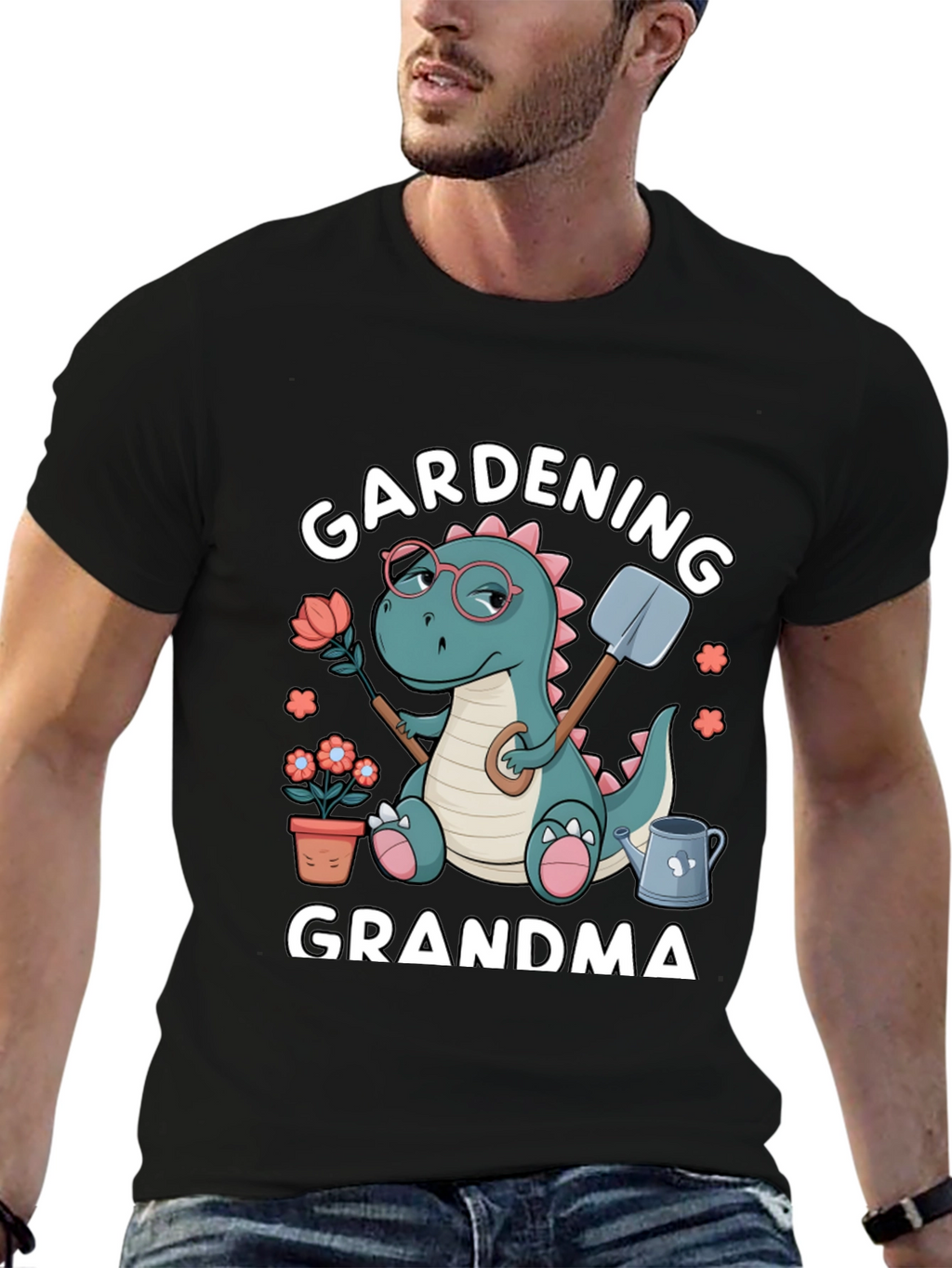 Gardening Grandma T-Shirt - Dinosaur Design