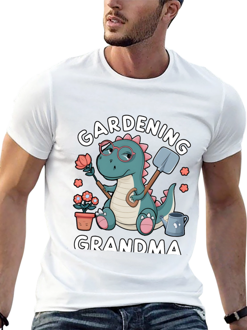 Gardening Grandma T-Shirt - Dinosaur Design