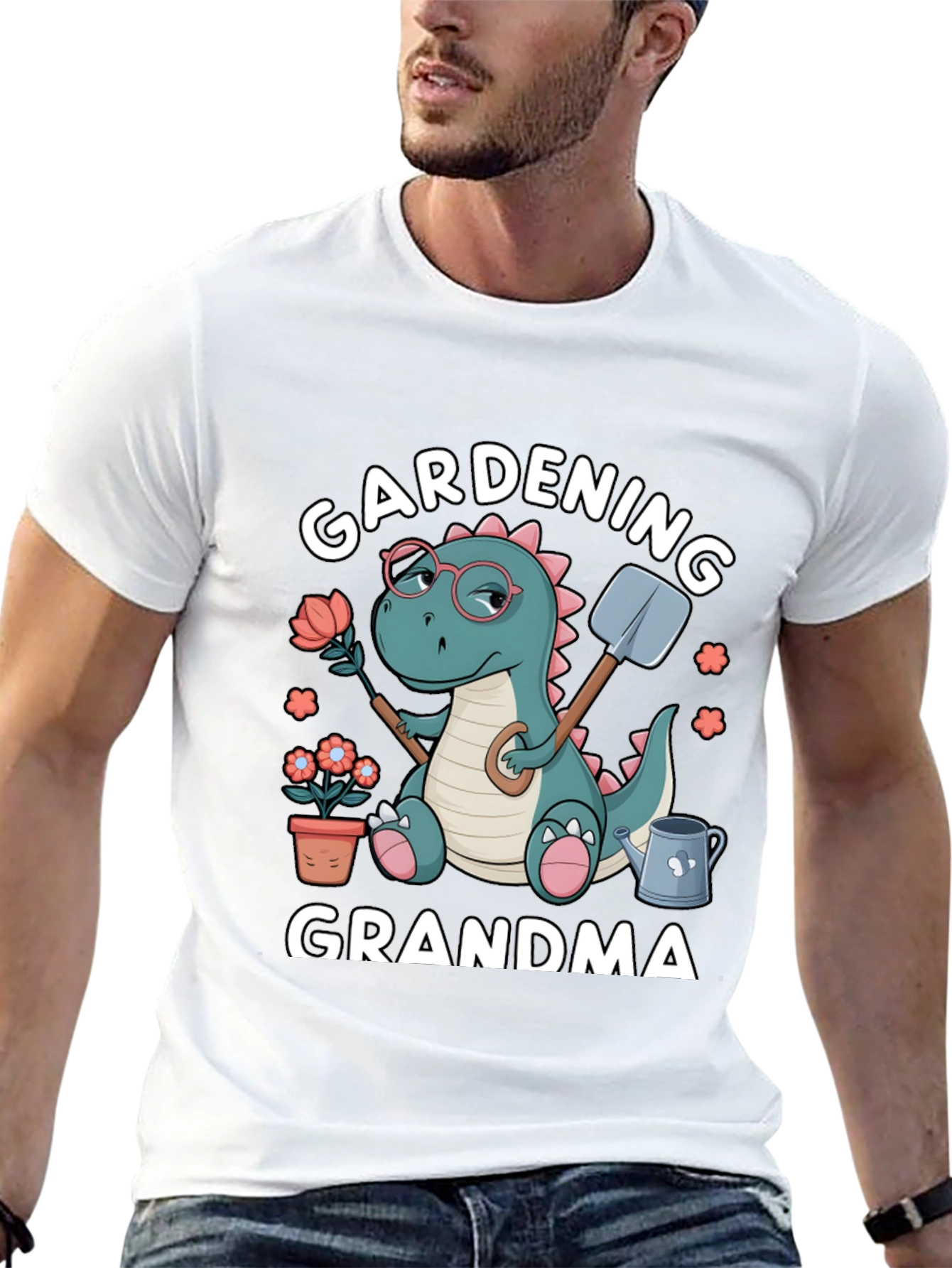 Gardening Grandma T-Shirt - Dinosaur Design