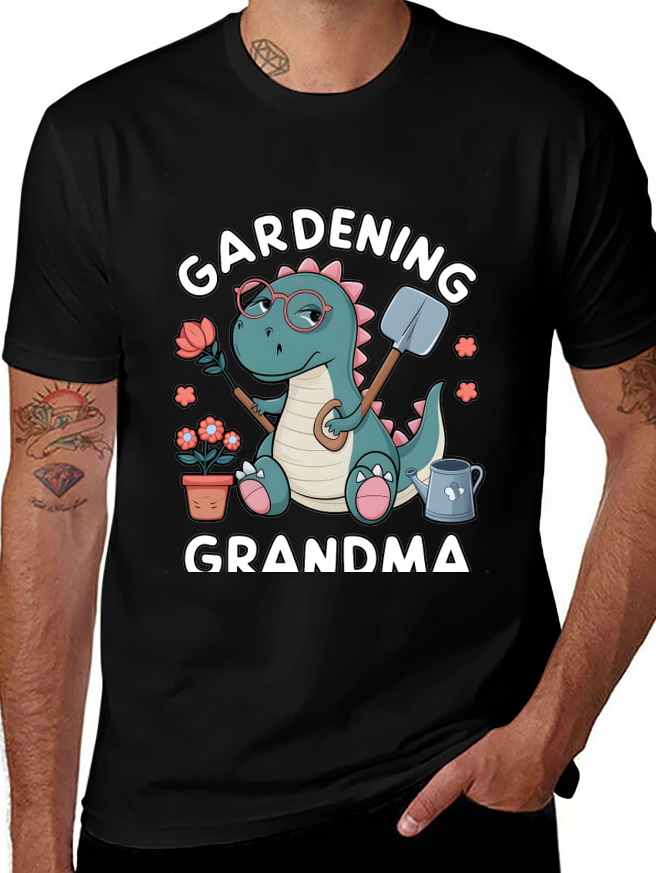 Gardening Grandma T-Shirt - Dinosaur Design