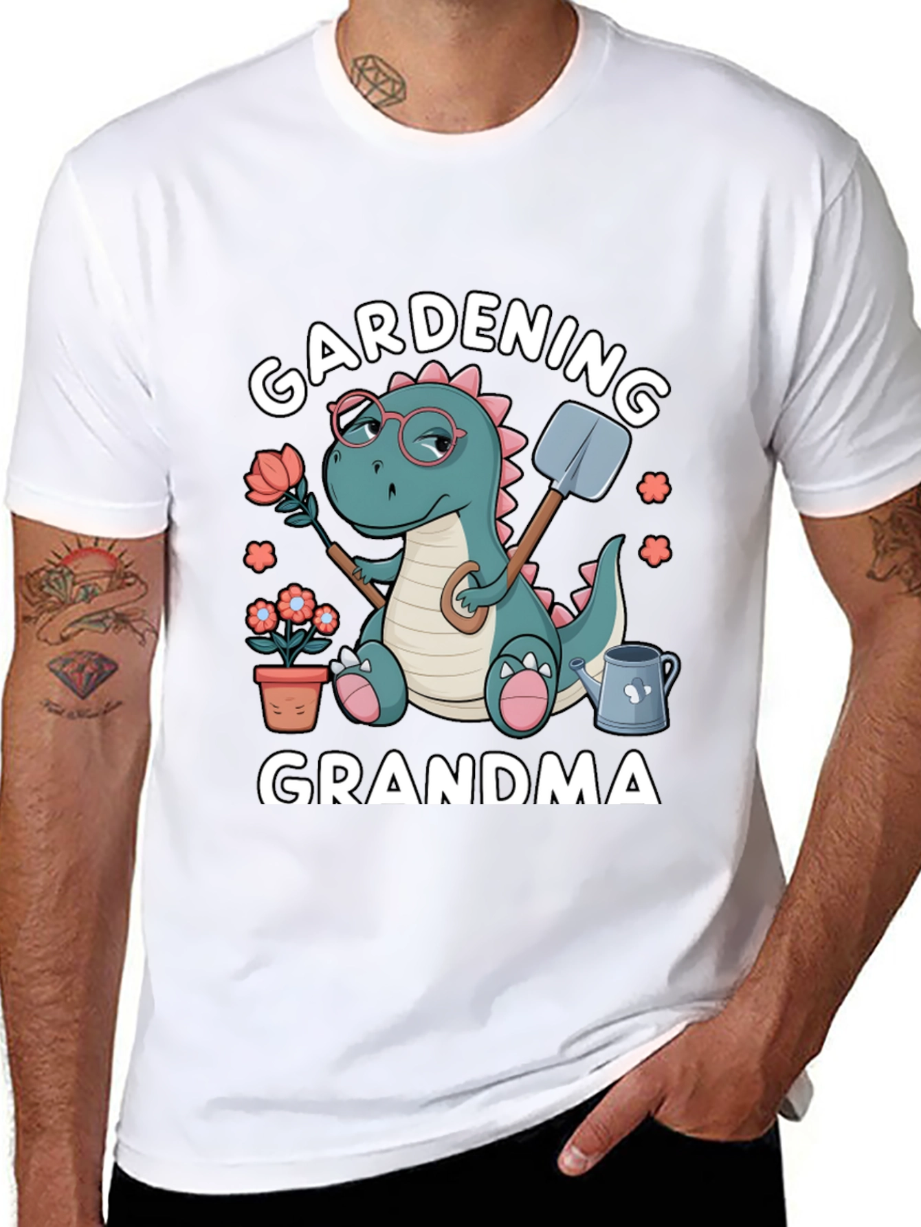 Gardening Grandma T-Shirt - Dinosaur Design